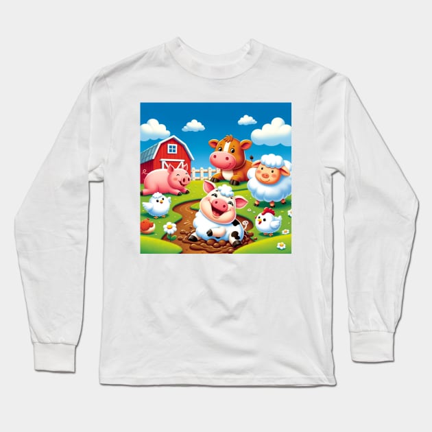 Joyful Farm Friends Long Sleeve T-Shirt by simonebonato99@gmail.com